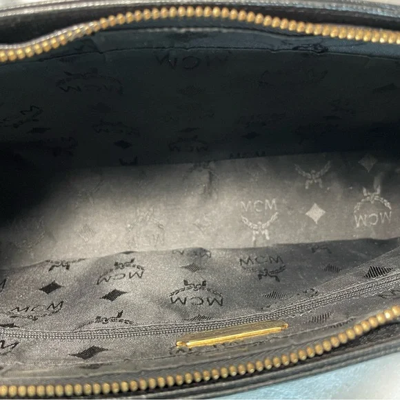 MCM Black Leather Tote Shoulder Bag with Gold Accents - Picture 11 of 13